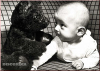 Discordia Postkarte Baby und Teddy